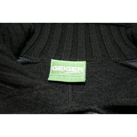 Geiger Austria Wool Button Cardigan Sweater Jacket Black Womens 10 Mountain Chic - Picture 3 of 9